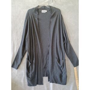 Pact Sz L Airplane Organic Cotton Wrap Cardigan Gray Lounge Travel Pockets Cozy